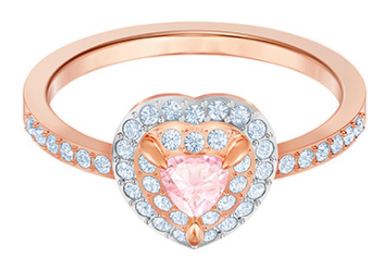Anillo Swarovski corazón rosa halo oro rosa talla 6