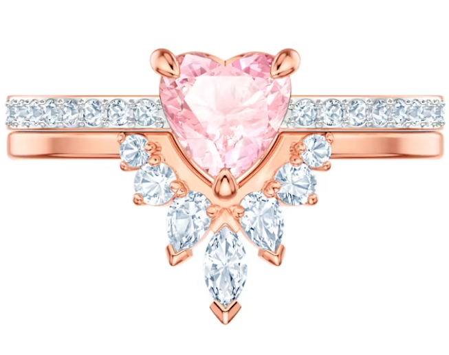 Anillo Swarovski corazón rosa cascada oro rosa talla 8