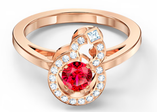 Anillo Swarovski lazo cristal rojo oro rosa talla 7