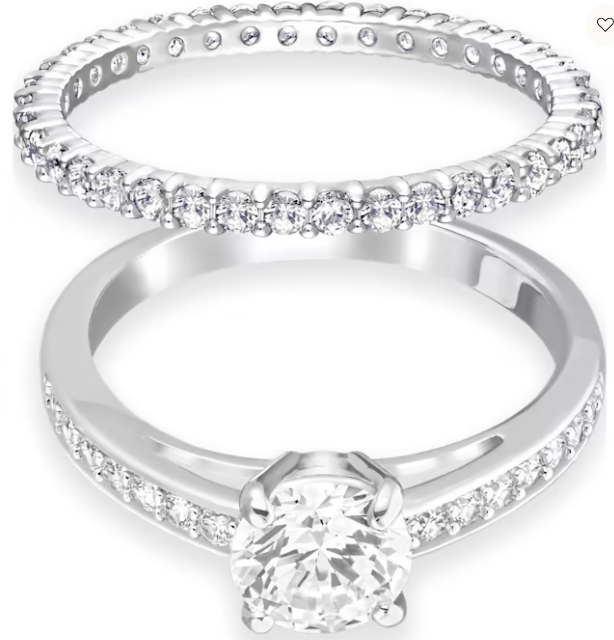 Set 2 anillos Swarovski solitario y eternity rodio talla 7