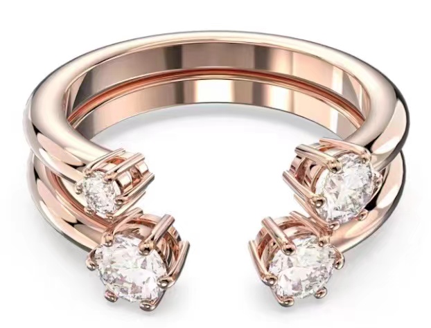 Anillo abierto racimo 4 cristales oro rosa