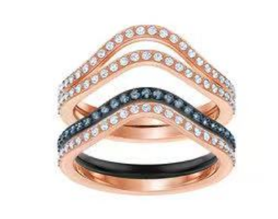 Set 3 anillos onda pavé bicolor oro rosa y negro
