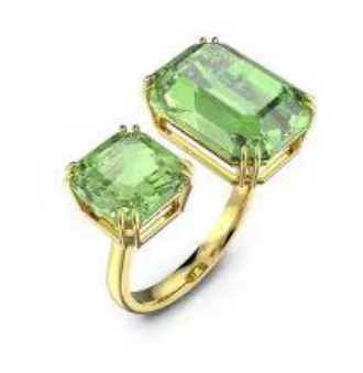 Anillo Millenia abierto cristales octagonales verdes oro