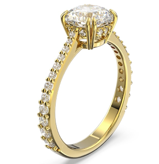 Anillo solitario pavé cristal redondo tono dorado