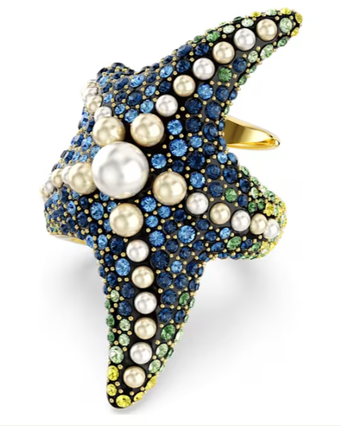 Anillo estrella de mar perlas multicolor oro