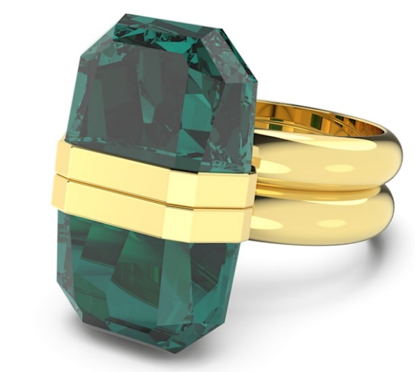 Anillo Millenia cristal octagonal verde azulado oro