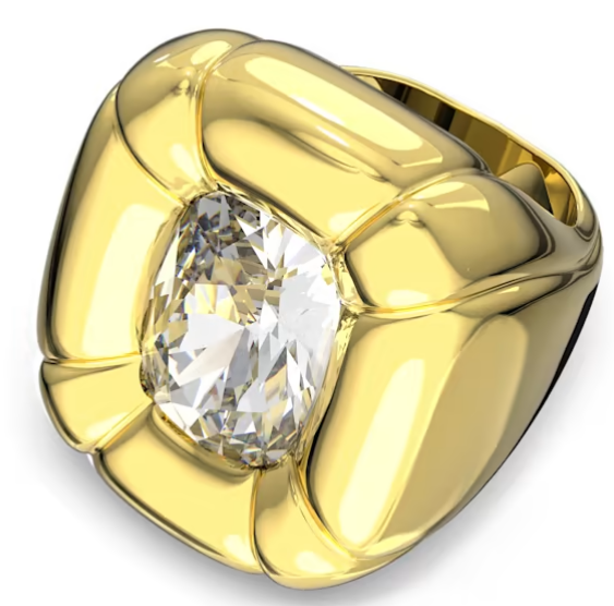 Anillo cristal ovalado banda pétalos oro