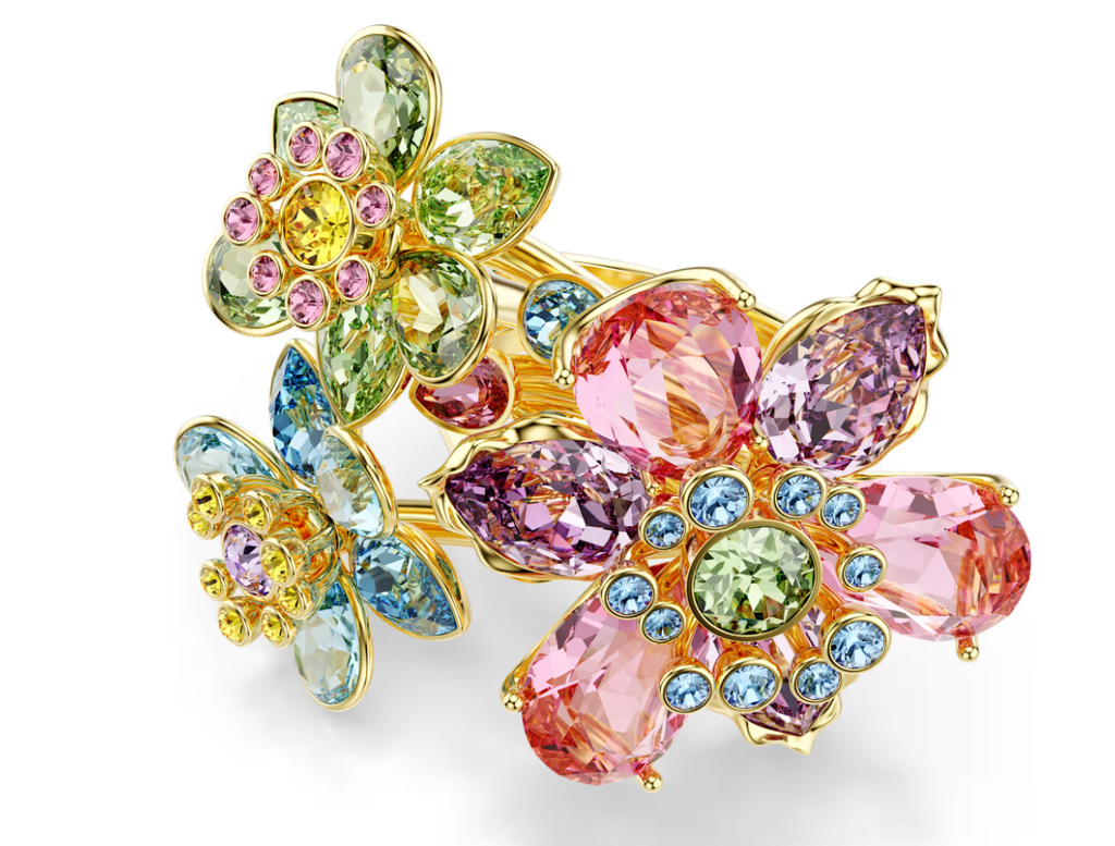 Anillo Swarovski Trío de Flores Multicolor