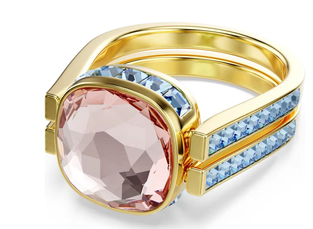 Anillo Swarovski Triple Banda Rosa y Azul
