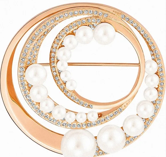 Broche Swarovski Espiral Perlas Oro Rosa