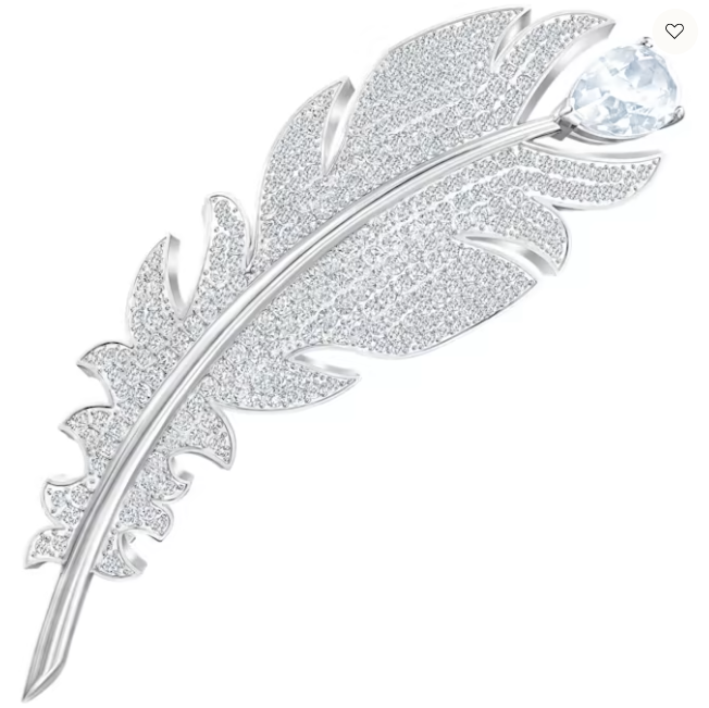 Broche Swarovski Pluma Pavé Cristal Celeste