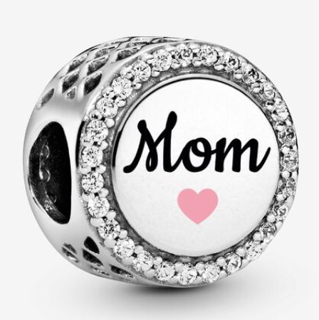 Charm Pandora Medallón Mom Corazón Rosa Pavé