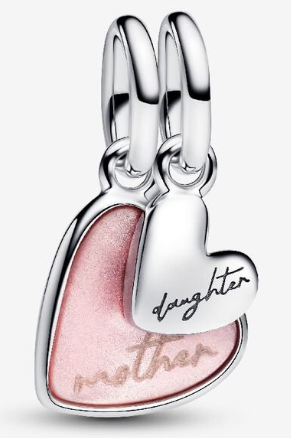 [793766C01] Charm doble corazón Mother y Daughter rosa