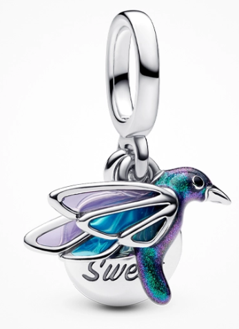 Charm colgante pájaro alas esmalte azul y violeta Pandora