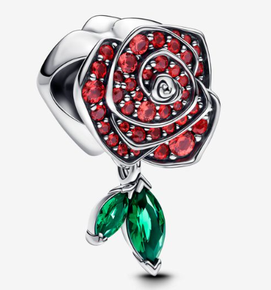 [793201C02] Charm Pandora rosa roja pavé con hojas
