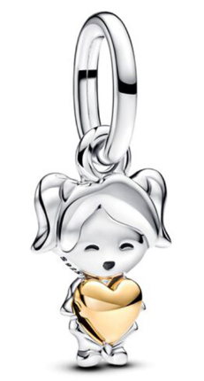Charm Pandora Niña con Corazón Dorado