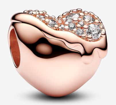 Charm Corazón Ondas y Pavé Oro Rosa