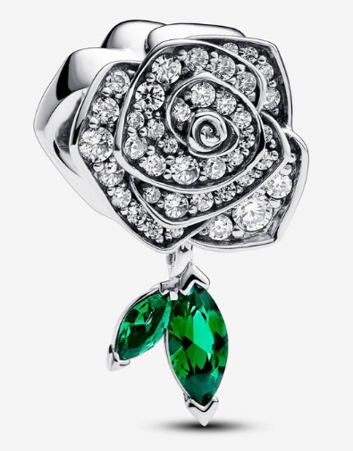 [793201C01] Charm Pandora rosa pavé con hojas verdes