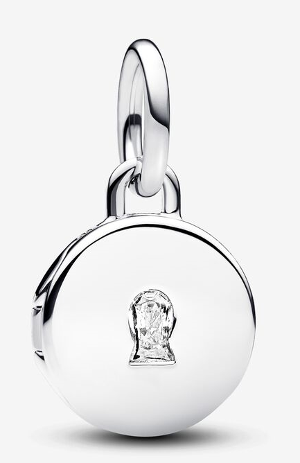 Charm colgante Pandora medallón liso con circonia gota