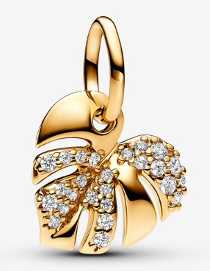 Charm colgante hoja monstera pavé dorado