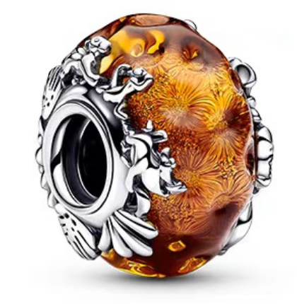 [793252C00] Charm Pandora cristal Murano ámbar con peces