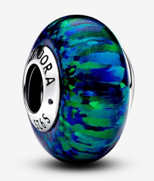 Charm Pandora cristal de Murano verde azulado moteado