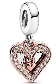 Charm colgante doble corazón pavé y oro rosa