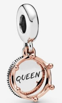 Charm colgante moneda "Queen" bicolor plata y oro rosa