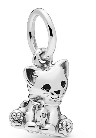 [P32] Charm colgante gatito plata con medalla corazón