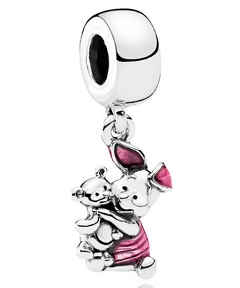 Charm colgante abrazo Winnie Pooh y Piglet esmalte rosa