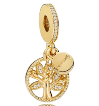 Charm colgante árbol familiar dorado con placa