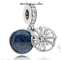 Charm doble colgante estrella pavé y disco azul brillante