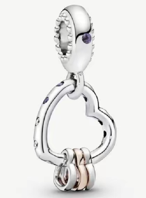 Charm colgante corazón abierto circonias lila