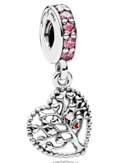 Charm colgante árbol de la vida corazón esmalte rosa
