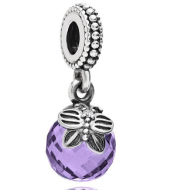 Charm colgante bola facetada lila con mariposa