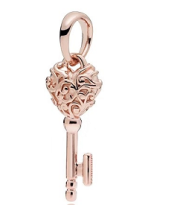 Charm colgante llave corazón floral baño oro rosa Pandora