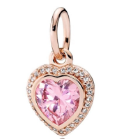Charm colgante corazón circonia rosa halo baño oro rosa
