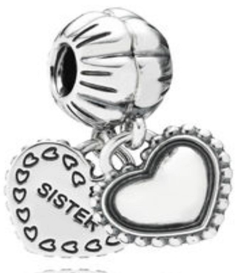 Charm doble corazón Sister y corazón contorno