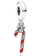 Charm colgante bastón de caramelo esmalte rojo