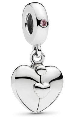 Charm colgante doble corazón circonia rosa