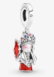 Charm colgante muñeca de ópera china con abanico rojo y circonias