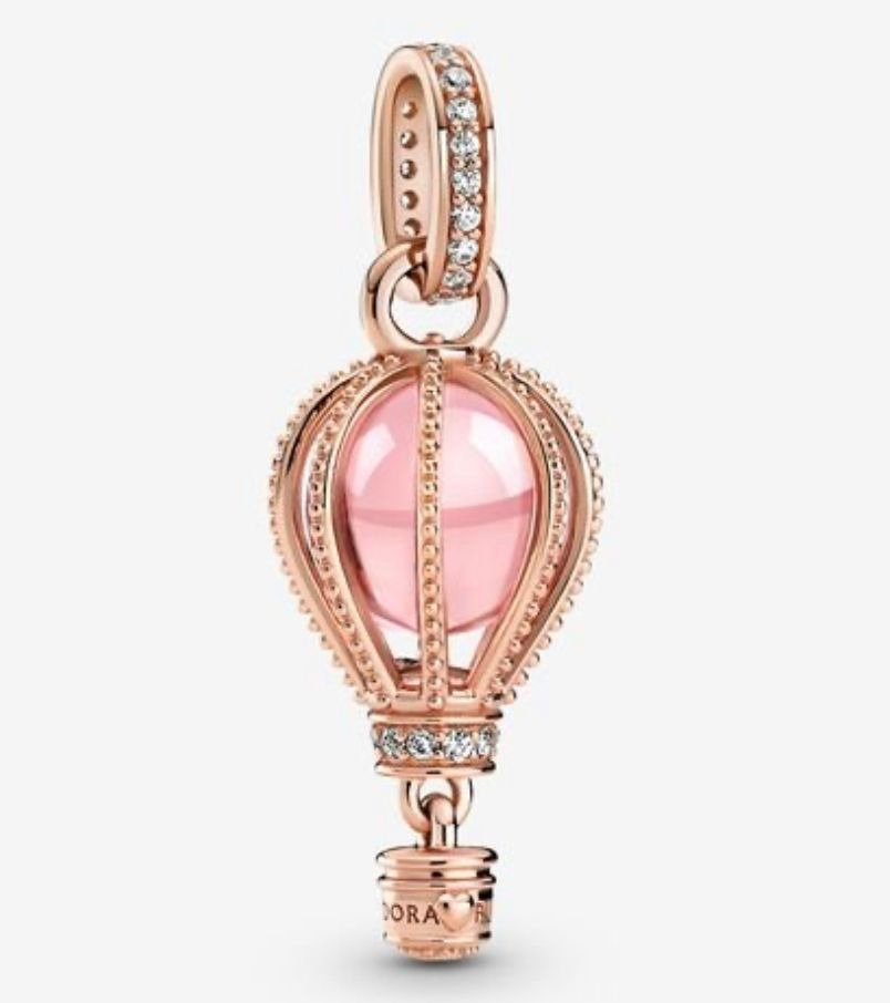 Charm colgante globo aerostático oro rosa con piedra rosa y circonias