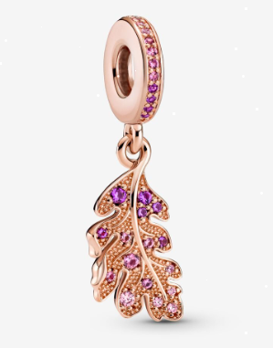 Charm colgante hoja de otoño oro rosa con circonias moradas