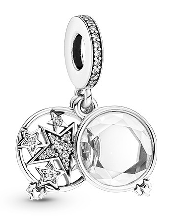 Charm colgante estrella fugaz calada y disco de cristal facetado