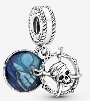 Charm colgante timón pirata con calavera y disco azul