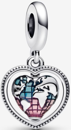 Charm colgante corazón mapa mundial esmalte azul y rosa