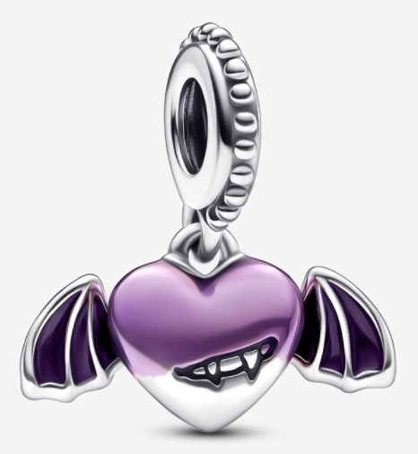 Charm colgante corazón murciélago colmillos esmalte morado