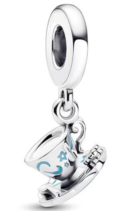 Charm colgante taza de té esmalte azul luna y estrellas