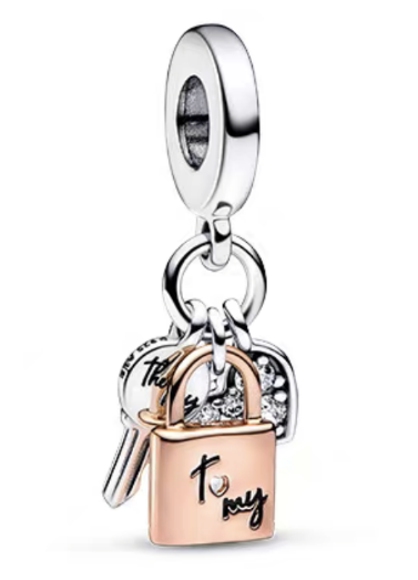 Charm colgante Candado y Llave Oro Rosa