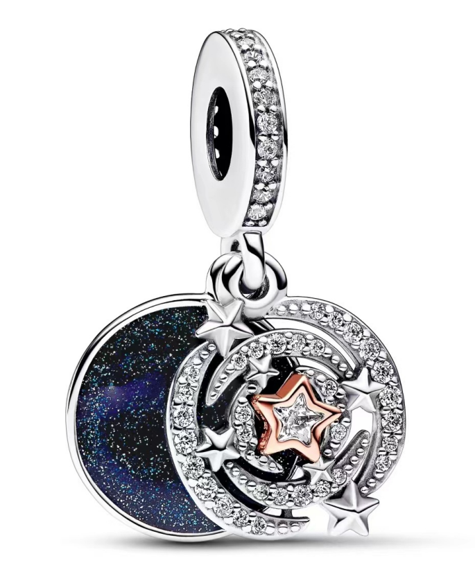 Charm colgante galaxia y estrellas pavé baño oro rosa